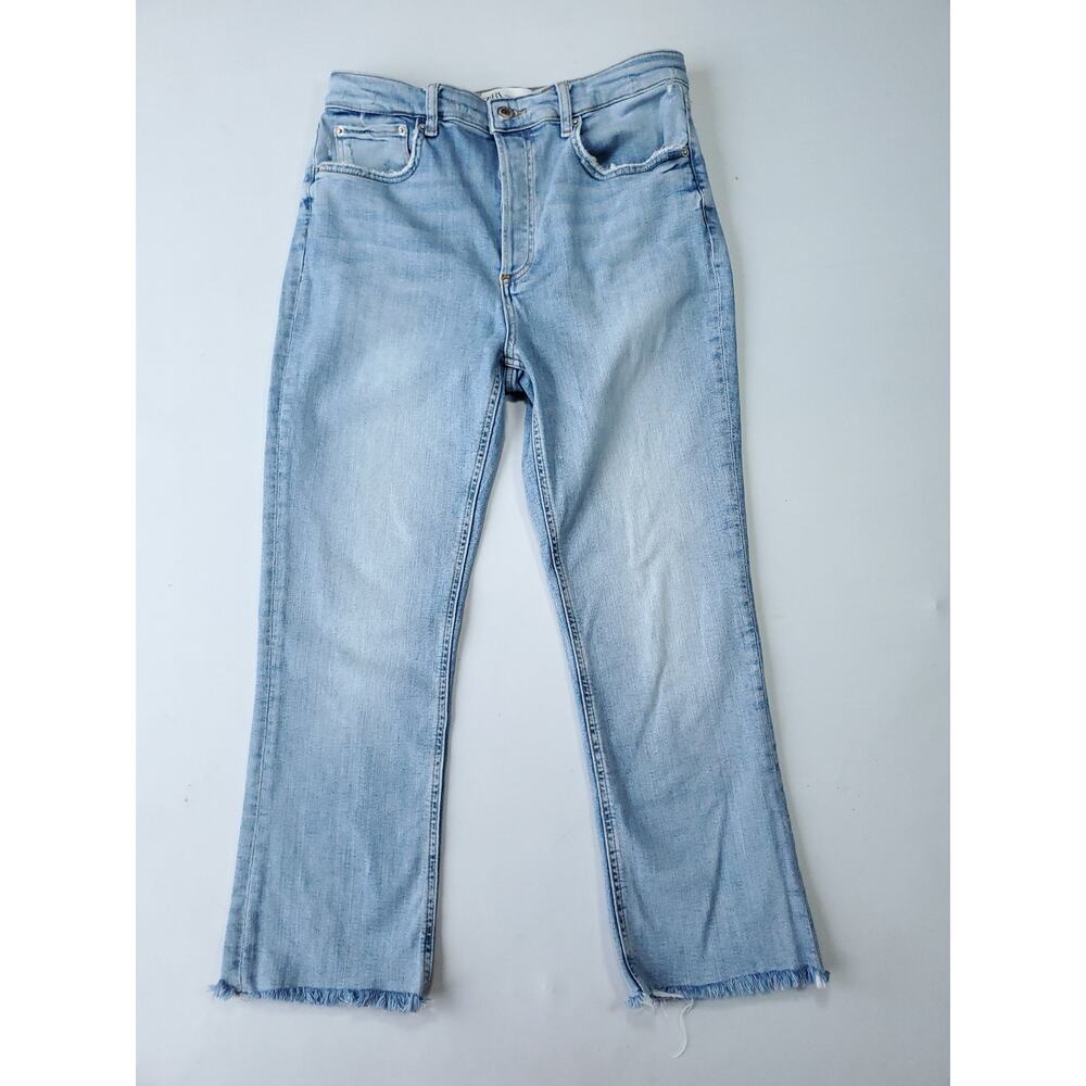 Zara Womens High Rise Straight Light Wash Jeans Raw Hem Grunge Button Fly Sz 10